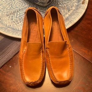 Clarks England cognac camel tan driving loafers shoes sz 7.5 leather
